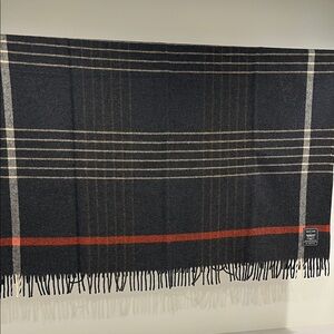 West Elm + Fairbault Wollen Mill Dark Blue Plaid Wool Blanket